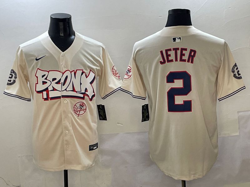 Men New York Yankees #2 Jeter Cream four generations Joint Name 2025 Nike MLB Jersey style 7->new york yankees->MLB Jersey